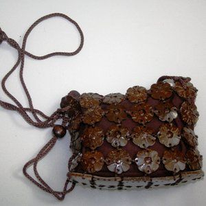 "Petite Brown Daisies" Coconut Shell Shoulder Bag,